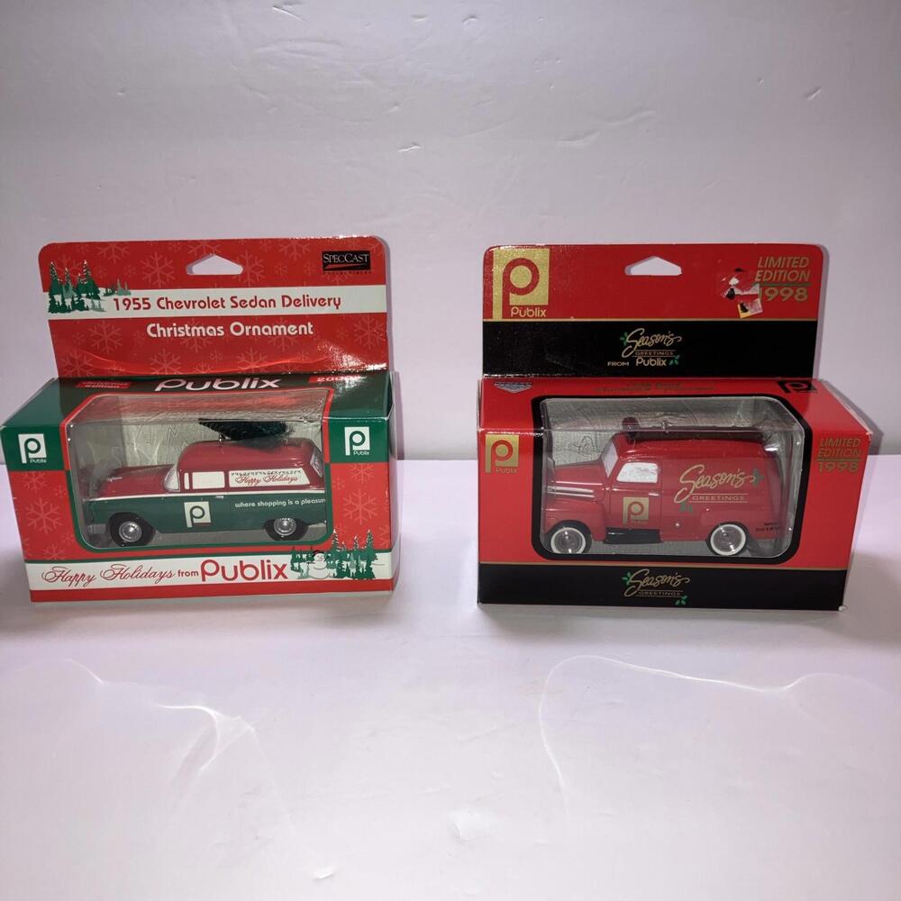 LOT 2 VINTAGE 98-00’  Publix 1955 Chevy Delivery Van Christmas Ornament  NEW